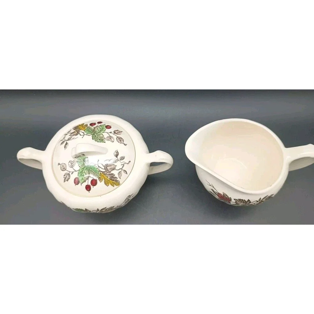 J & G Meakin Welcome Home Creamer Sugar Bowl Lid Autumn Leaves